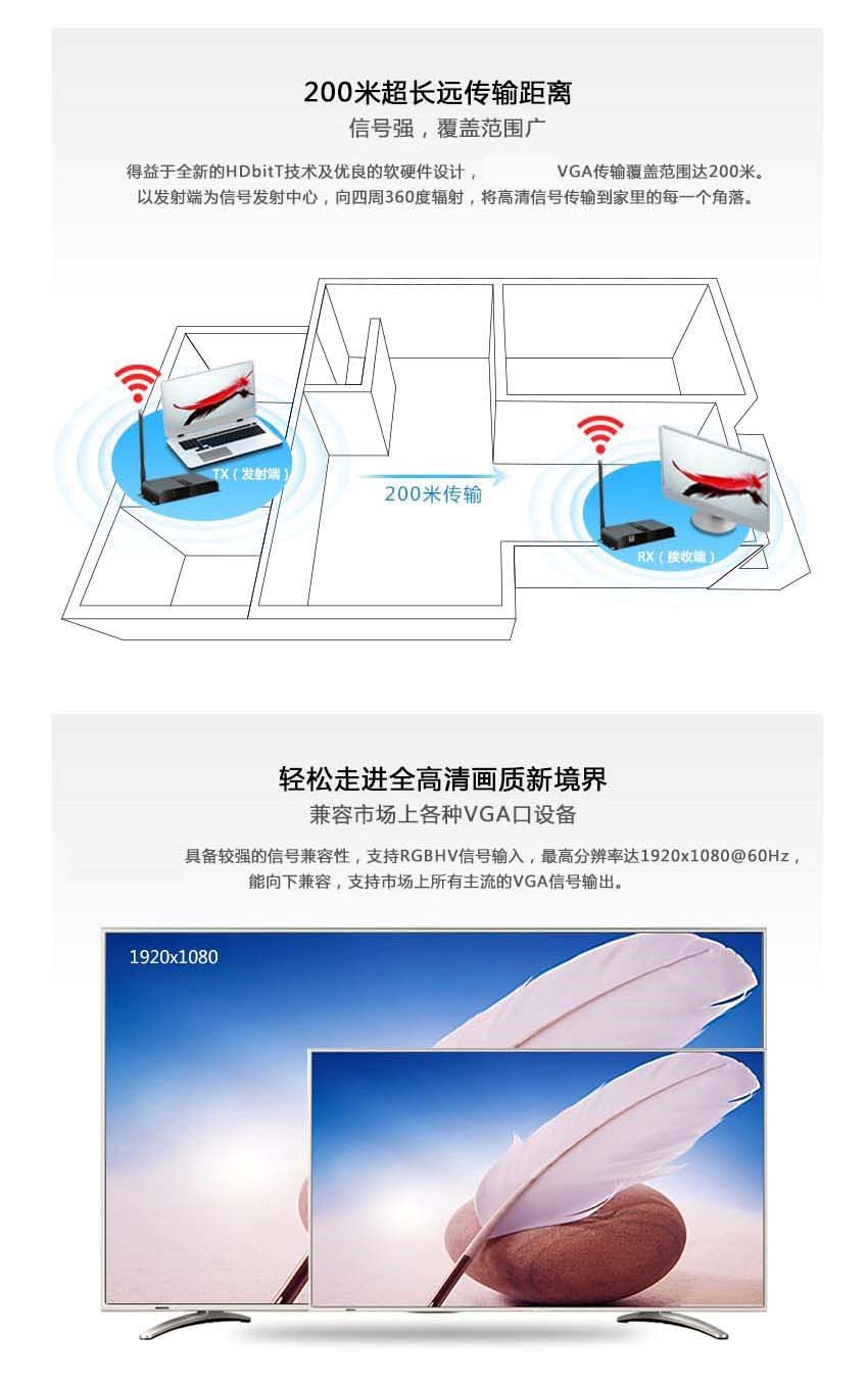 M3801W-200 HDbitT VGA无线延长传输器200米