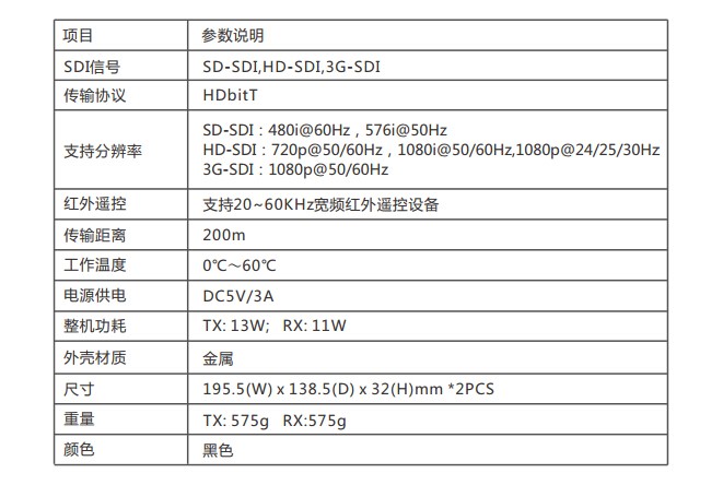 M3803W-200 HDbitT SDI无线延长传输器200米规格参数